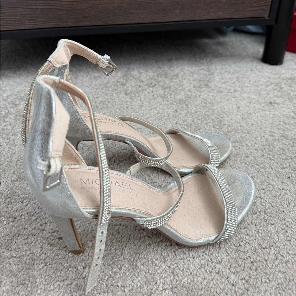 Silver rhinestone heels